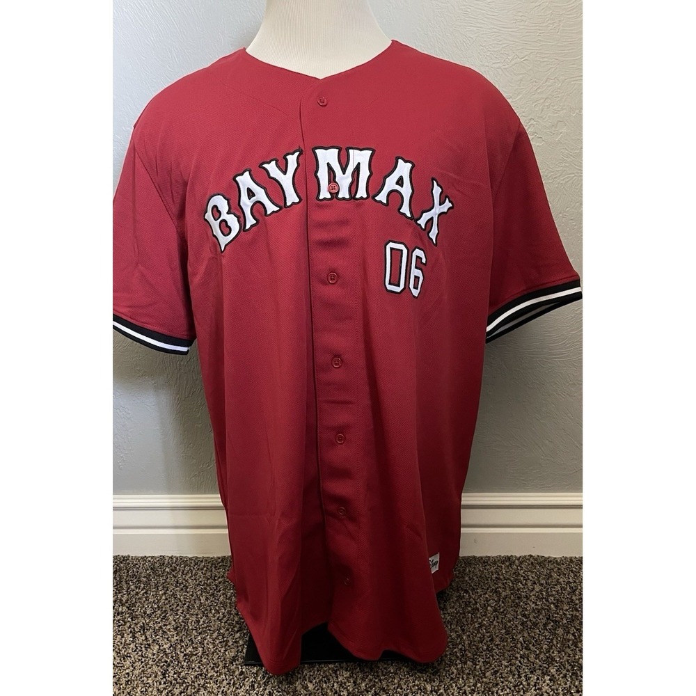 NEW! Disney Baymax Hamada Jersey Mens 2XL Red Embroidery Athleisure Casual